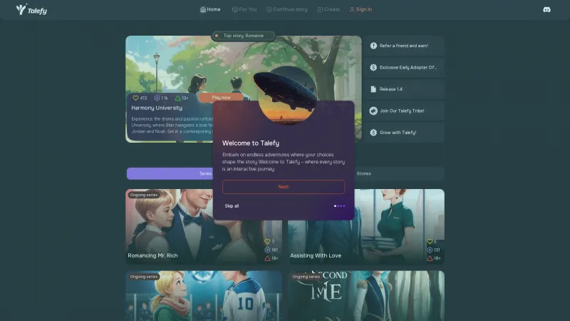 Homepage of talefy