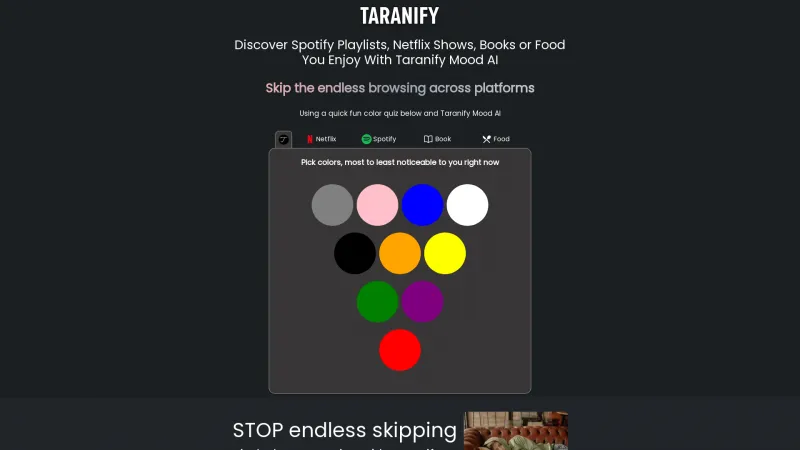 Homepage of taranify