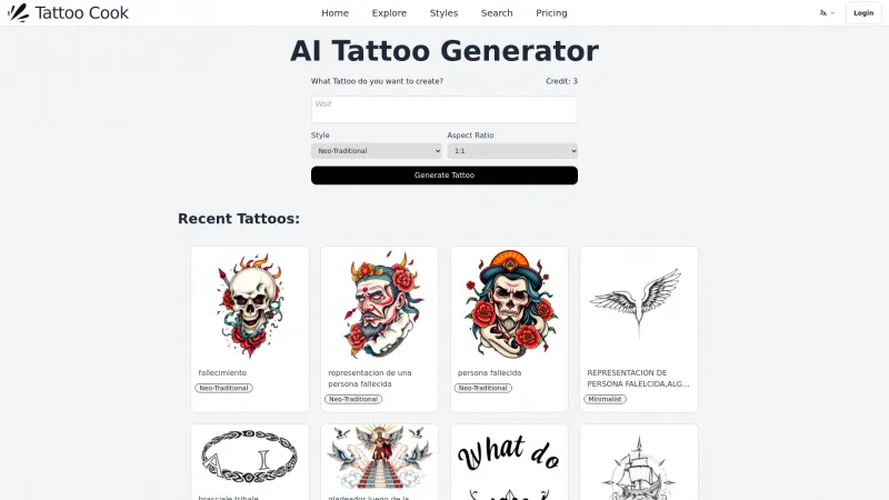 Homepage of tattoocook