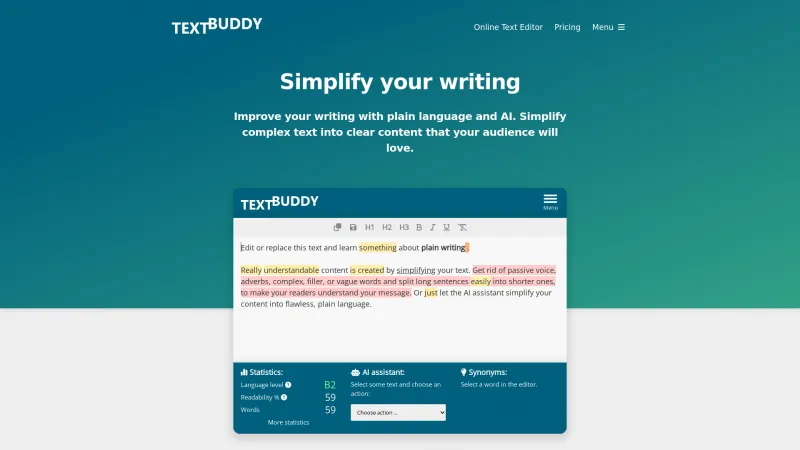 Homepage of textbuddy