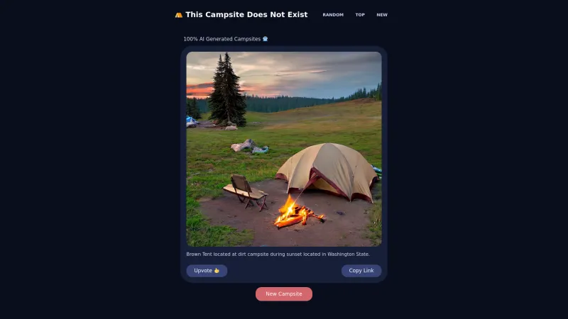 Homepage of thiscampsitedoesnotexist