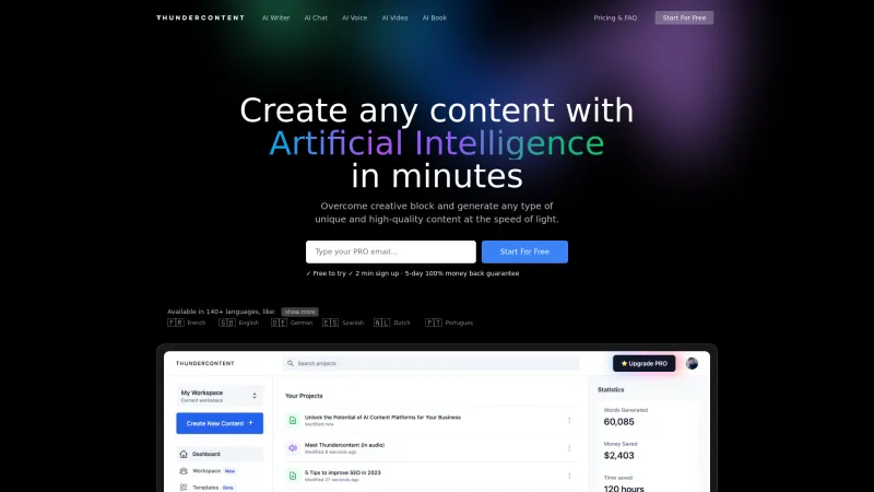 Homepage of thundercontent