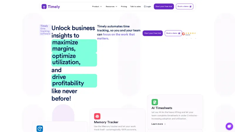 Homepage of timelyapp