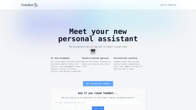 Homepage of todobot