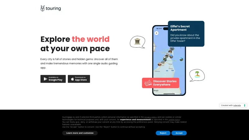 Homepage of touringapp