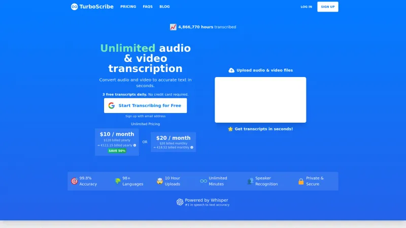 Homepage of turboscribe