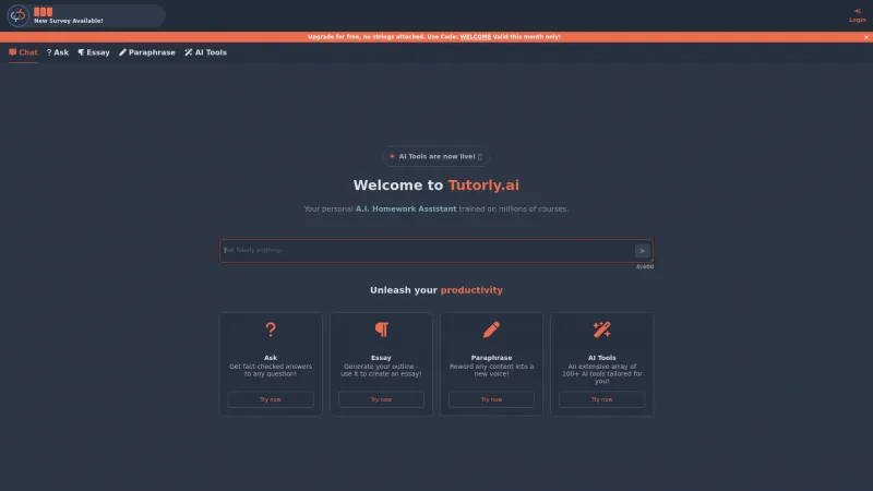 Homepage of tutorly