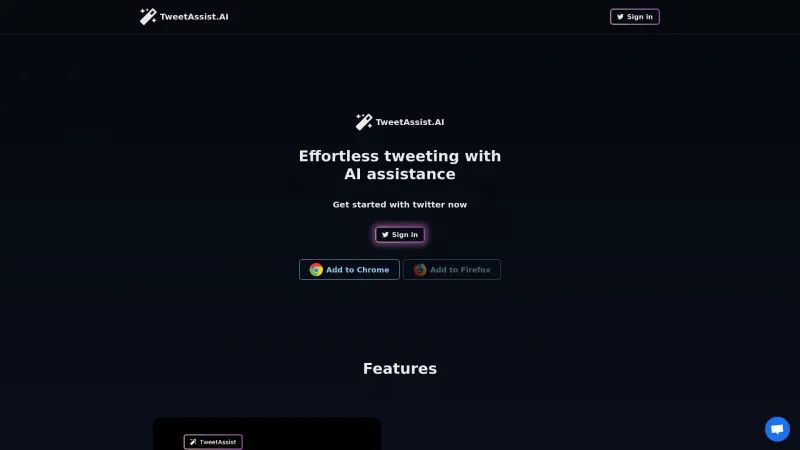 Homepage of tweetassist