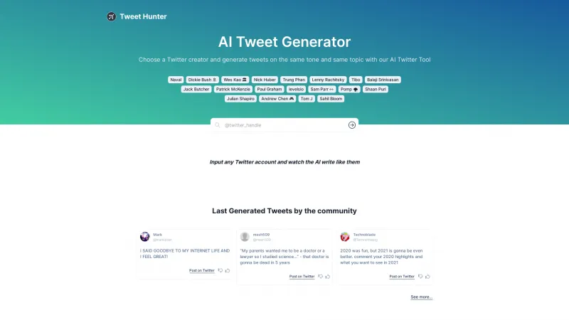 Homepage of tweethunter