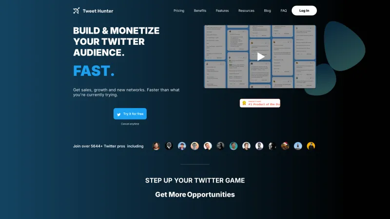 Homepage of tweethunter