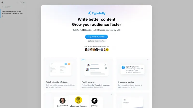 Homepage of typefully