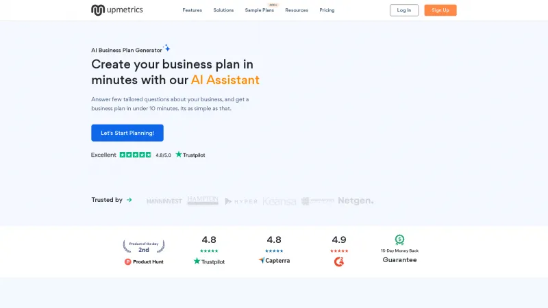 Homepage of upmetrics