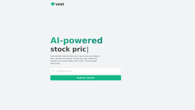 Homepage of vestapp