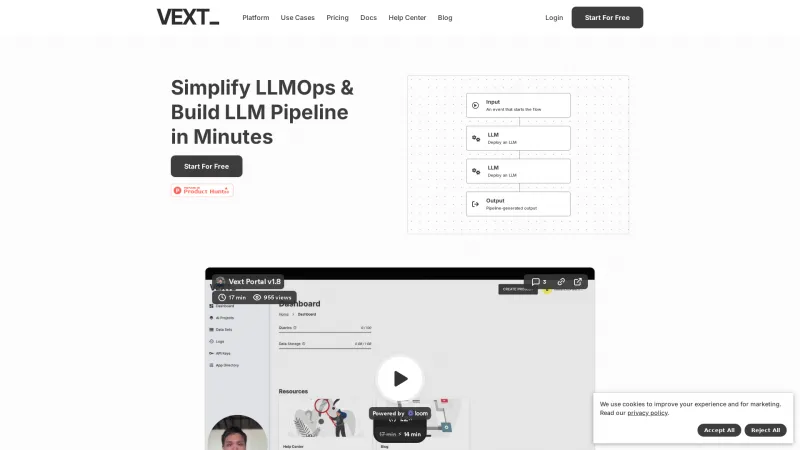 Homepage of vextapp