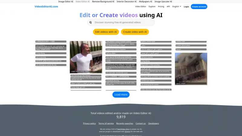 Homepage of videoeditorai