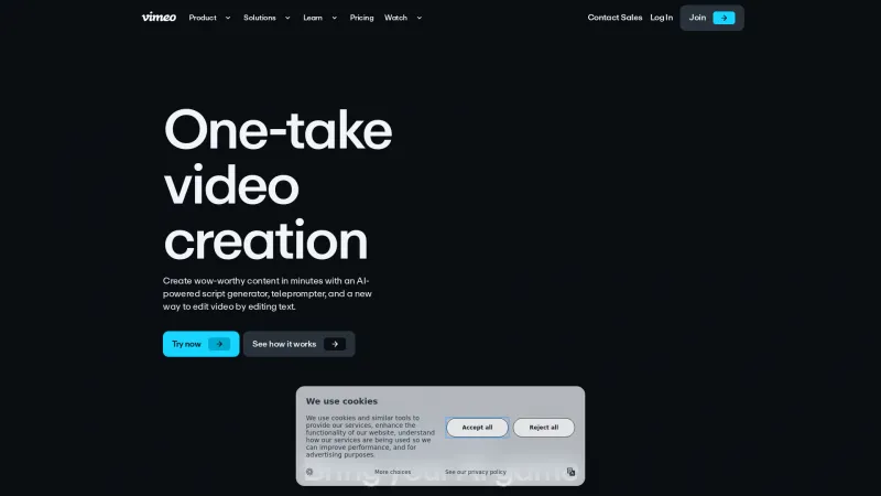 Homepage of vimeo