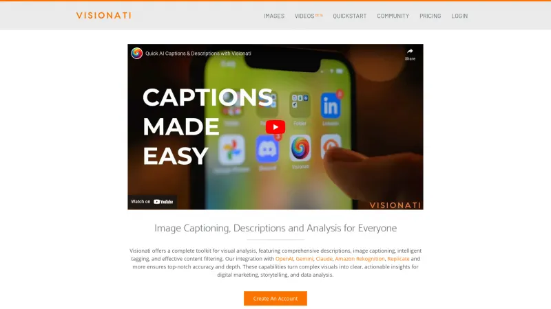 Homepage of visionati