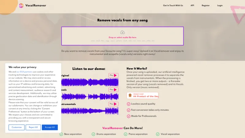 Homepage of vocalremover