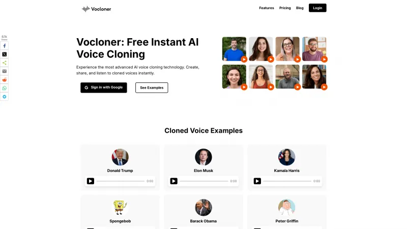 Homepage of vocloner