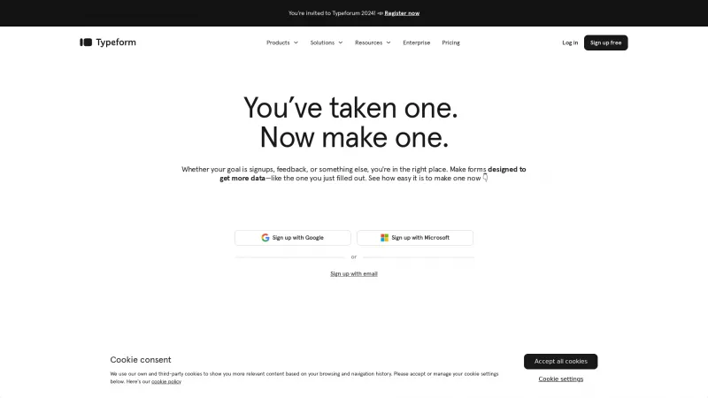 Homepage of typeform