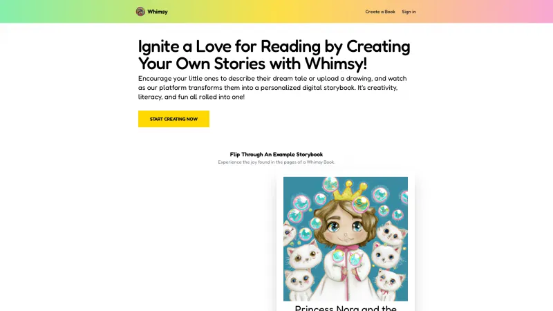 Homepage of whimsyapp