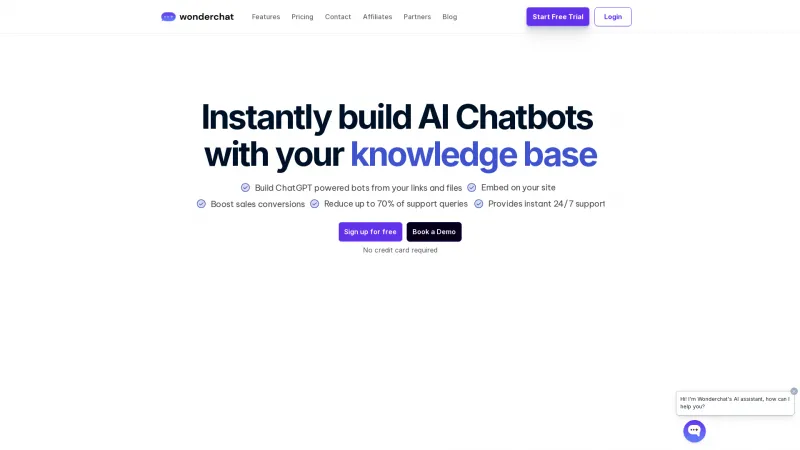 Homepage of wonderchat