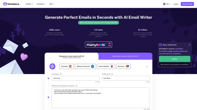 Homepage of writemail