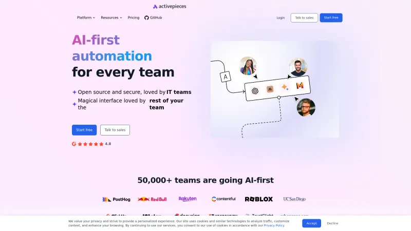 Homepage of activepieces