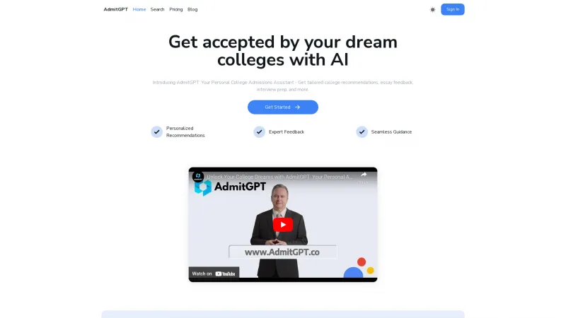 Homepage of admitgpt