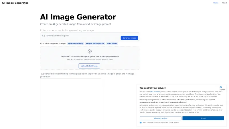 Homepage of aiimagegenerator