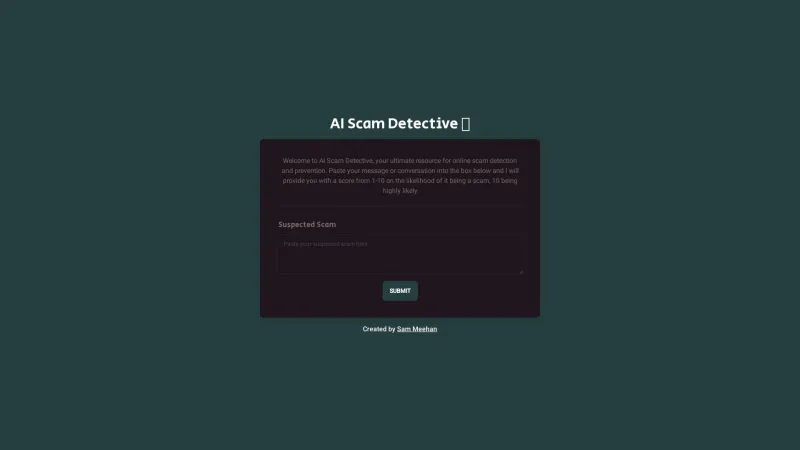 Homepage of aiscamdetective