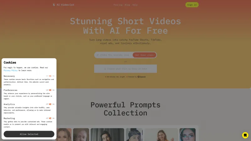 Homepage of aivideocut