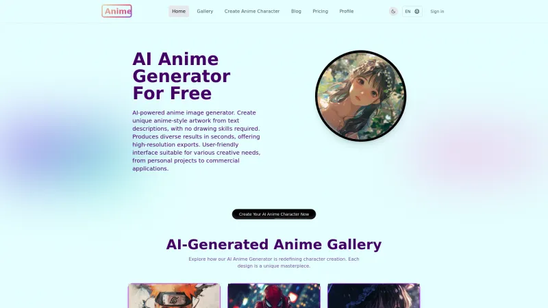 Homepage of animegen