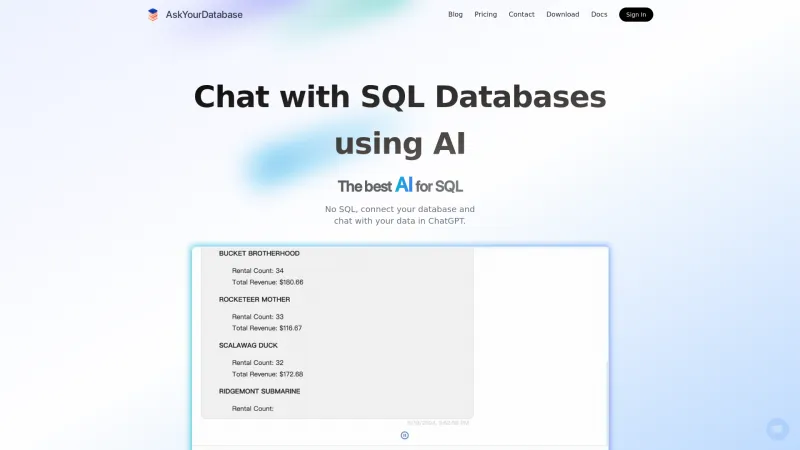 Homepage of askyourdatabase