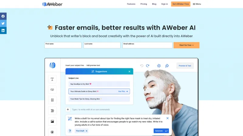 Homepage of aweber