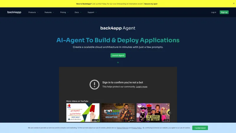 Homepage of back4app