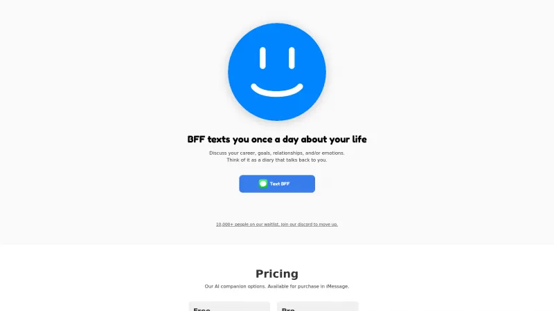 Homepage of bffapp