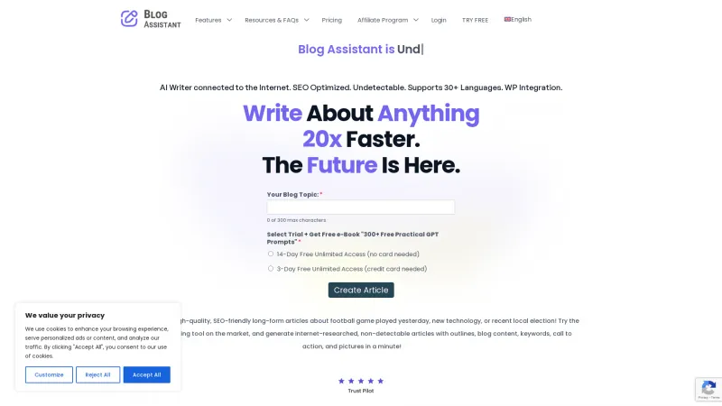 Homepage of blogassistant