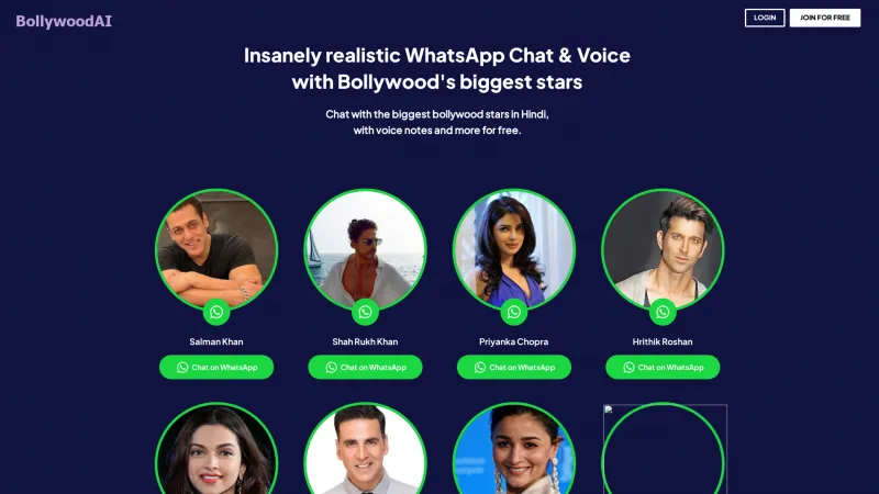 Homepage of bollywoodai