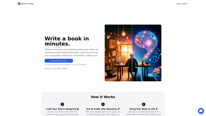 Homepage of bookaiwriter