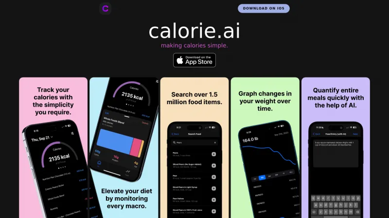 Homepage of calorieai