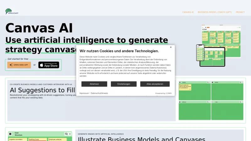 Homepage of canvasai