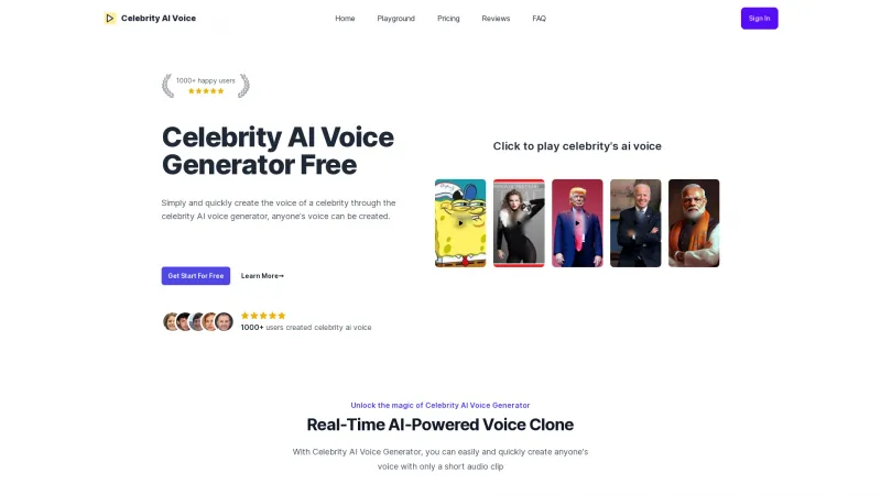 Homepage of celebrityaivoice