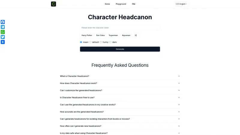 Homepage of characterheadcanon