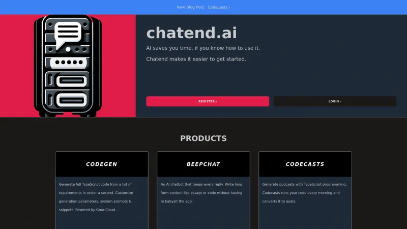 Homepage of chatend