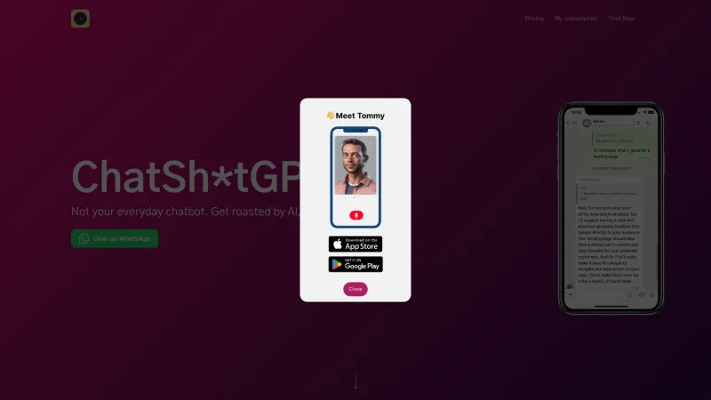 Homepage of chatshitgpt