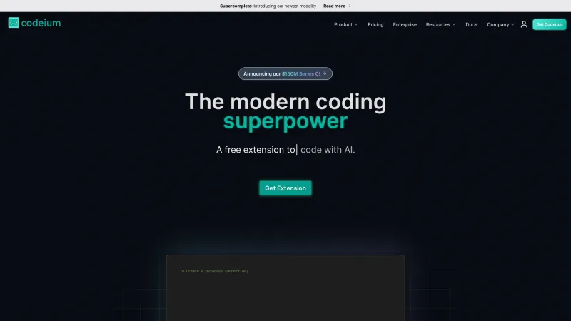 Homepage of codeium