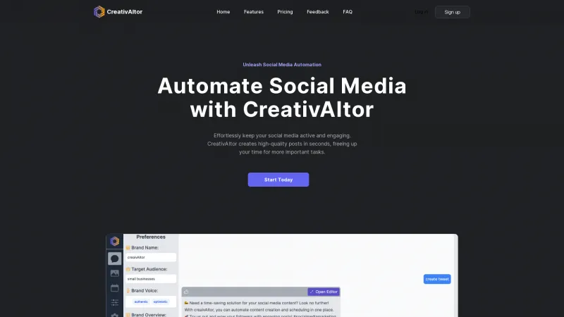 Homepage of creativaitor