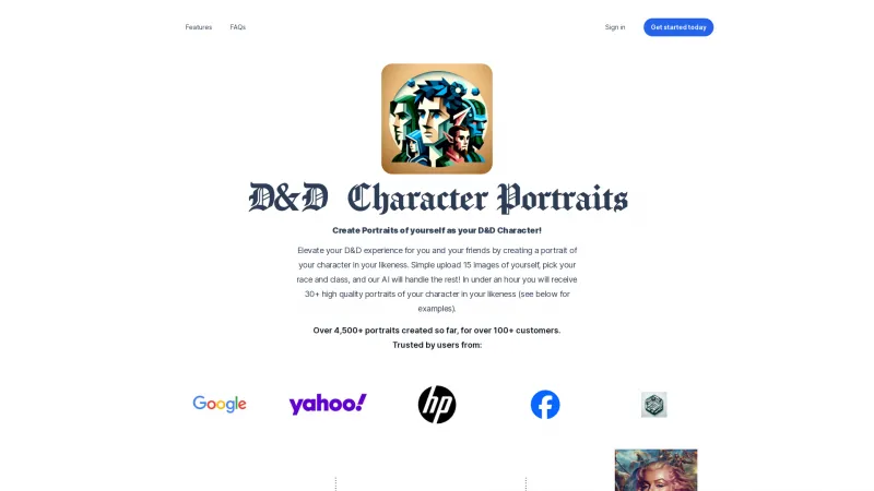 Homepage of dndcharacterportraits