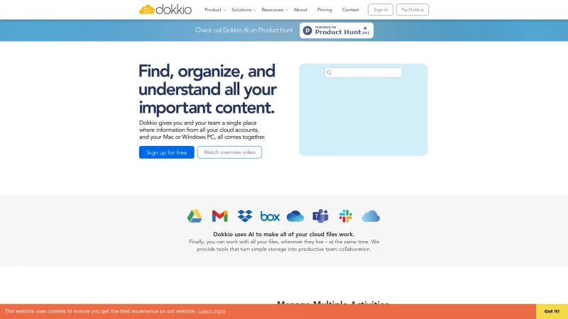 Homepage of dokkio